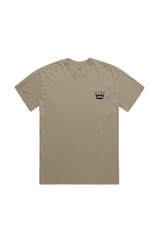 Tee-Heavy-Faded Khaki-KJB Logo Black-Transfer Prin